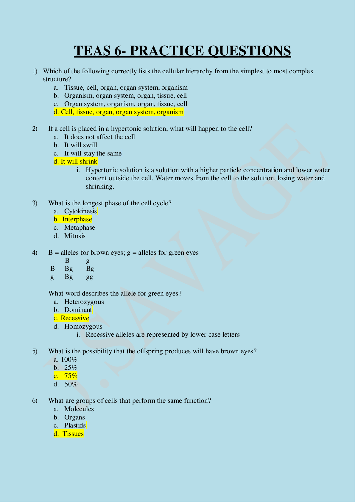 Preview image for TEAS 6 PRACTICE QUESTIONS